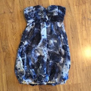Blue floral strapless dress